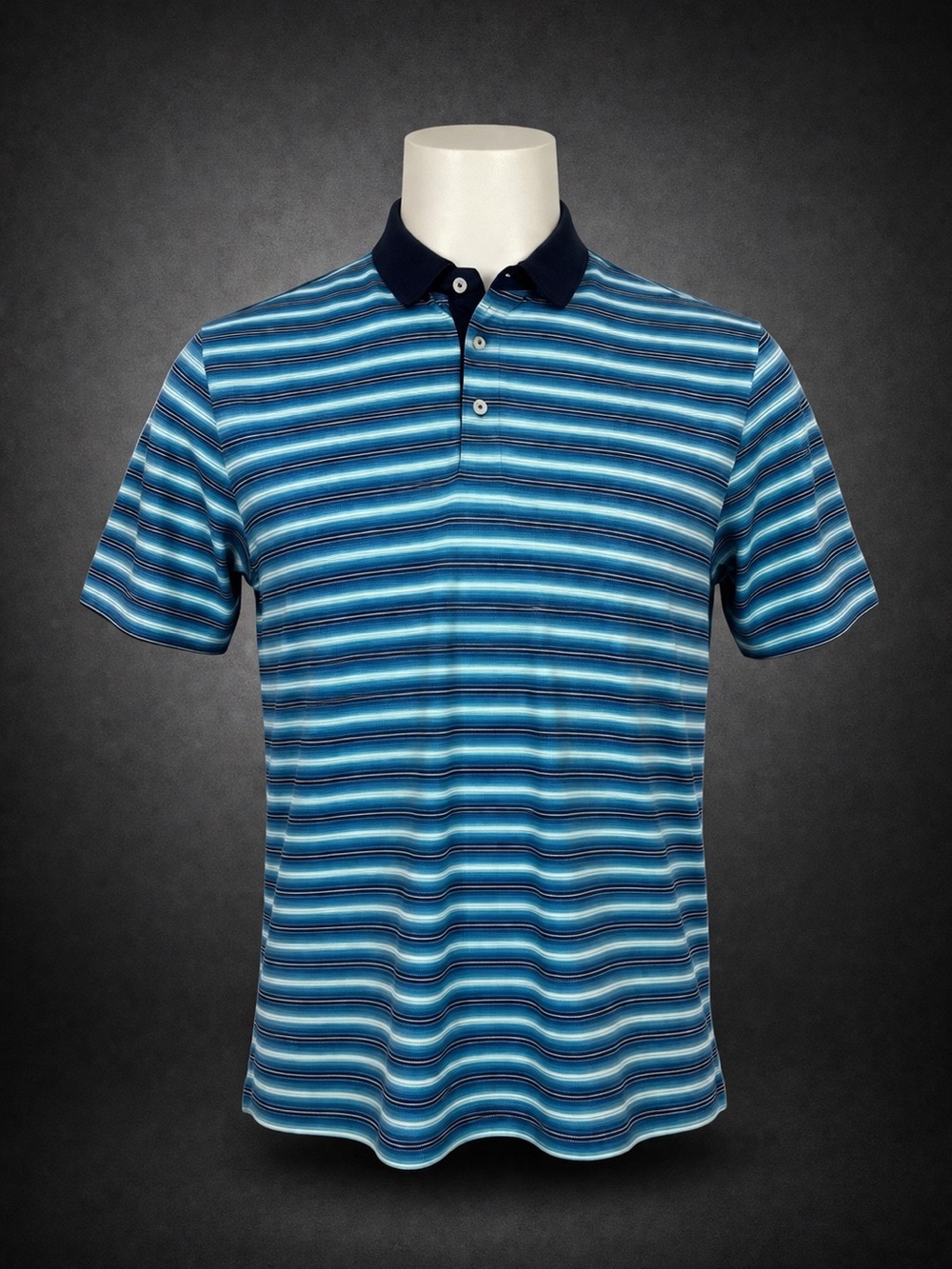 Dunning Golf Polo Shirt Men Large Blue Striped Performance Premium Athletic